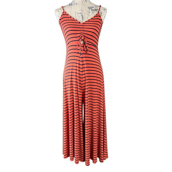 Anthropologie Lissa Wide Leg Jumpsuit Size XS Striped Orange Cutout Stretch Crop - Picture 1 of 14